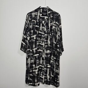 Bitte Kai Rand Shirt Dress Sz L Black Beige Brush Buttons Pockets Neck Tie